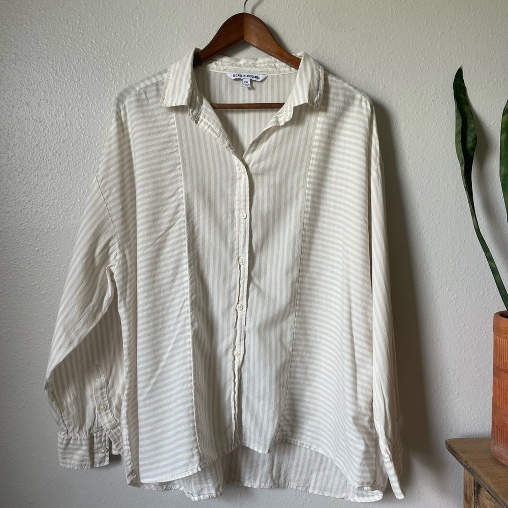 Elizabeth & James 100% Cotton Cream/White Striped Button Up XXL